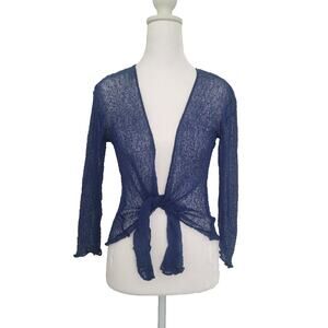 Y2K ShuShi Sheer Mesh Net Knit Open Front Cardigan Size S Blue Whimsigoth Fairy